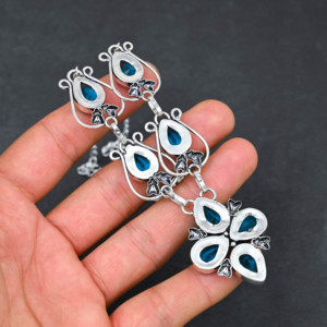 Collier en argent indien fait main, pendentif personnalisé en topaze bleue pour femme, mariage, fiançailles, vente en gros, bijoux de style classique - Product Image 4