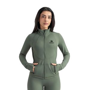 Olive Green <b>Women's</b> Fitted Cropped <b>Jacket</b> Zip Front High Collar Long Sleeve Stretch Activewear Top Casual Workout Sportswear - Product Image 2