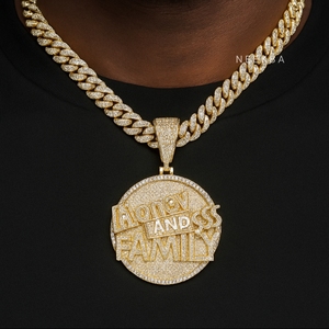 Iced Out Money And Family Pendant - Moissanite 925 Sterling Silver Pendant, Brilliant Hiphop Handmade Diamond Pendant from India - Product Image 1