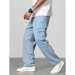 Pantalones Vaqueros Cargo de Mezclilla Azul Claro con Múltiples Bolsillos, Estilo Vintage Retro, Tendencia Moderna de Moda Urbana, Prenda Inferior Transpirable - Product Image 3