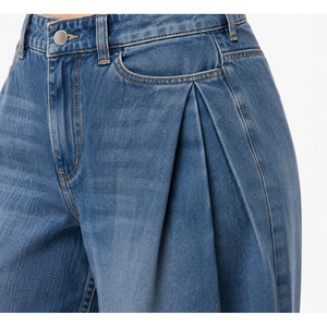 Jean Culotte Femme Taille Mi-Haute Coupe Large Style Boyfriend Bleu Vintage - Product Image 4