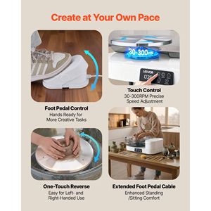 450W Electric 14\" 11\" <b>Table</b> Top Pottery Wheel for Adults 30-300 RPM <b>Adjustable</b> 11\" Turntables Foot Pedal 450W Pottery - Product Image 4