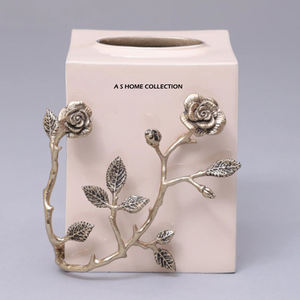 Caja de pañuelos de lujo con diseño de flores de begonia y martillado, de acero inoxidable con acabado brillante, estilo elegante, regalos de inauguración de casa - Product Image 5