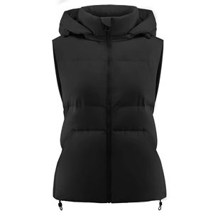 Chaleco acolchado con capucha para mujer, color negro sólido, sin mangas, cortavientos, con cierre de cremallera, ropa exterior informal, chaleco acolchado para mujer en venta en línea - Product Image 5