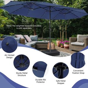 15 Feet Twin Patio Umbrella with 48 Solar LED <b>Lights</b> for Your Outdoor <b>Space</b> - Product Image 5
