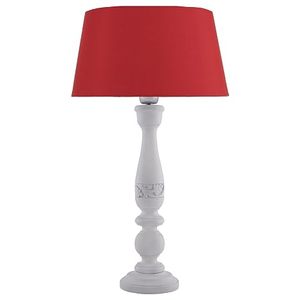 Modern White Wood Pillar Table Lamp with Red <b>Drum</b> <b>Shade</b> Decorative <b>Lighting</b> for Living Room - Product Image 1