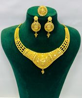 Ensemble de bijoux tendance en laiton plaqué or 24 carats de style Dubaï, avec turquoise, pour femmes |   Collier et boucles d'oreilles à chaîne en forme de boîte, style traditionnel