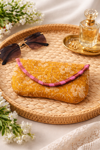 Étui à lunettes souple à imprimé floral jaune avec bordure rose, pochette rectangulaire tendance pour femme - Product Image 1