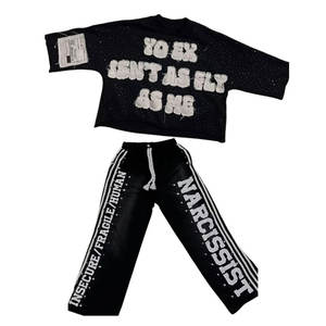 Ensemble deux pièces rétro à sequins pour homme - Tenue streetwear Y2K hip-hop avec t-shirt oversize à imprimé lettres et pantalon de survêtement décontracté - Product Image 4