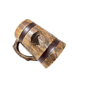 Chope à bière en bois allemand Bierkrug-20oz Stein traditionnel avec couvercle à charnière - Product Image 1