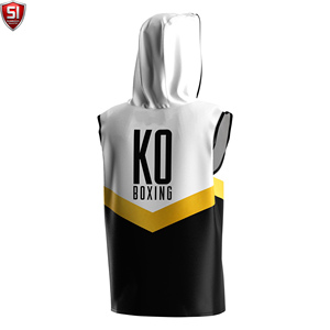Al por mayor SUMROOS Bata de boxeo sin mangas con capucha para hombre, para entrenamiento de gimnasio y MMA, ajuste muscular, talla XL, logotipo personalizado, ropa deportiva transpirable - Product Image 2