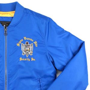 Chaqueta Bomber Azul Sigma Gamma Rho para Mujer, Chaqueta Universitaria de Sororidad con Letras Griegas, Abrigo Casual con Cremallera, Bordado Personalizado para Universidad - Product Image 4