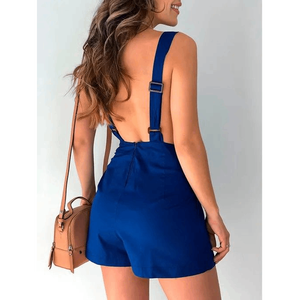 Mono elegante sin mangas con cuello en V y detalle de botones para mujer – Mono informal de verano de color liso - Product Image 2