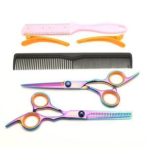 Ensemble de ciseaux professionnels pour la coupe des cheveux avec peigne, lames en acier inoxydable, finition arc-en-ciel, pour droitiers, usage en salon - Product Image 3