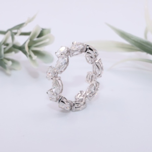 Anillo de Eternidad de Oro Blanco Sólido con Diamantes Cultivados en Laboratorio en Forma de Marquise y Oval, Anillo de Boda Apilable de Múltiples Formas, Joyería Fina para Regalo - Product Image 2