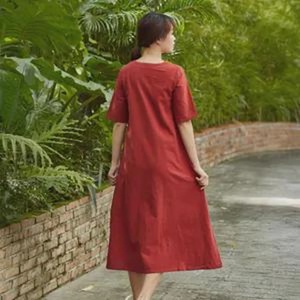 Vestido de Lino para Mujer, Corte A, Manga Media, Tallas Grandes, Cómodo para Uso Diario - Product Image 2