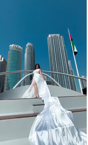 Robe de soirée élégante en soie style occidental, tenue de luxe pour femme, robe de mode glamour pour séance photo à Dubaï - Product Image 3