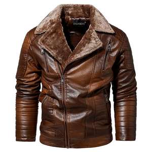 Chaqueta de cuero a la moda para hombre, chaqueta de lana delgada para motocicleta de otoño para hombre, chaqueta de cuero PU para motorista informal de invierno para exteriores para hombre - Product Image 2