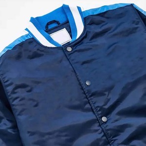 Chaqueta Bomber Azul Marino para Hombre, con Bloques de Color, Cuello Alto, Botones a Presión, Cortavientos, Deportiva, de Primavera, Satén Teñido Liso - Product Image 3