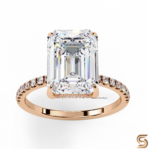 Bague de fiançailles en or massif 14 carats avec moissanite taille émeraude 2,50 carats 9x7 mm, sertie griffes et pavé, pour femme - Product Image 4