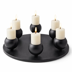 Hot selling triple pillar candle holder set <b>black</b> metal ball design round base modern luxury tabletop centerpiece decorative new - Product Image 6