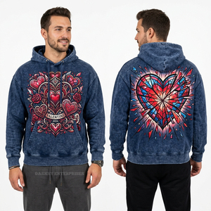 Sweat à capuche violet teint en pièce avec motif cœur-œil de fil barbelé 'Forever Scarred', streetwear personnalisé pour hommes, collection hiver - Product Image 4