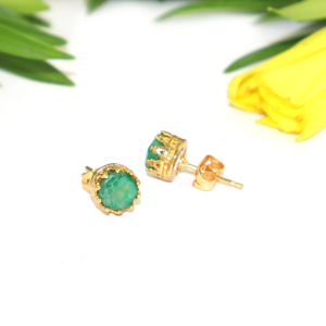 Luxury Fashion Fancy Shape 7 MM Dyed Emerald Gemstone 24k Gold Plated Crown <b>Stud</b> <b>Earring</b> For Women Girls Wholesale Bulk Jewelry - Product Image 5