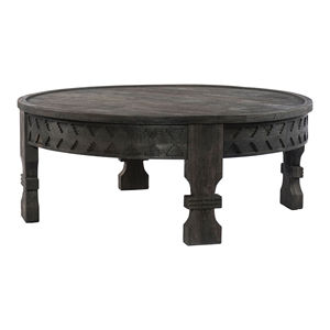 Mesa de Centro Redonda Tallada en Madera de Mango Sólida con Acabado Gris Carbón Oscuro, Mesa de Acento para Sala de Estar, Mesa de Centro Moderna Hecha a Mano - Product Image 3