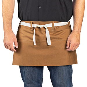Tablier tissé marron pour femme avec rayures blanches et poches, idéal pour l'uniforme du personnel de service de restaurant et de bar - Collection 2026 à succès - Product Image 4