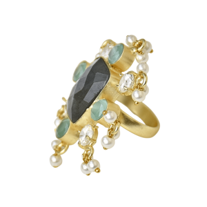 Anillo de Labradorita Geométrica con Baño de Oro de 18K, Estilo Bohemio, Joyería de Moda para Mujer, Regalo - Product Image 6