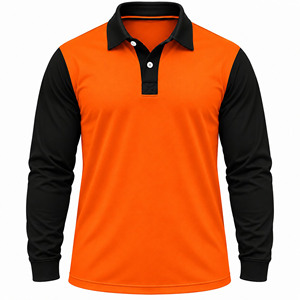 Men's Long Sleeve <b>Polo</b> Shirt <b>Orange</b> Black Color Blocked Knitted Casual Sportswear - Product Image 1
