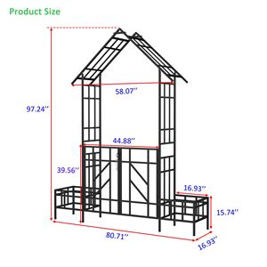Black Metal Garden <b>Arch</b> with Gate and Planter W80.71*H97.24 Size Climbing Plants Support Outdoor <b>Rose</b> Trellis - Product Image 5