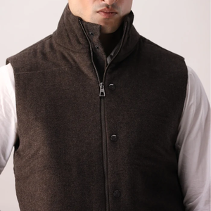 Gilet en laine pour homme, col mandarin, fermeture boutonnée et zippée, couleur unie, épais, anti-boulochage, sans manches, pour l'automne - Product Image 4