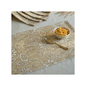 Napperon rustique en jute doré brodé tendance 35x50cm, certifié ISO, en fibre durable, idéal pour la table à manger, vente en gros Inde - Product Image 1