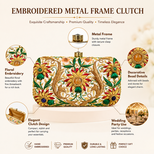 Metal <b>Frame</b> Embroidered Purse Floral Hand Clutch Bag Decorative Evening Bag for Wedding Party Fashion Accessories - Product Image 6