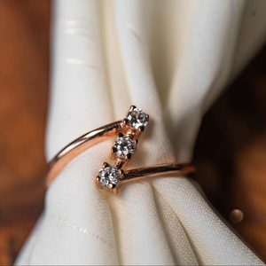 Minimalist Three Stone Lab Grown Diamond Engagement <b>Ring</b> Open Band <b>Dainty</b> 18k Yellow Gold Rhodium Plated Prong Setting - Product Image 1