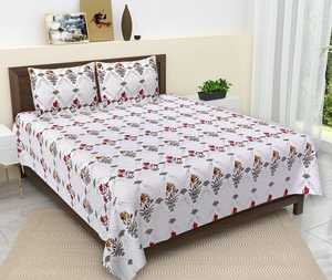 Queen <b>Double</b> Size Pure Cotton Bedsheet Set Boho Quilt Soft <b>Bed</b> Cover Hand Block Flower Motif Print Handmade Block Print Bedding - Product Image 2