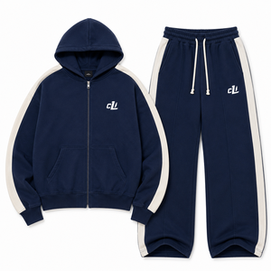 Ensembles amples pour hommes, comprenant des sweats à capuche boxy à fermeture éclair intégrale avec empiècements contrastants et des joggers à jambe large, en molleton de coton personnalisé 450 GSM, vierges et surdimensionnés - Product Image 4