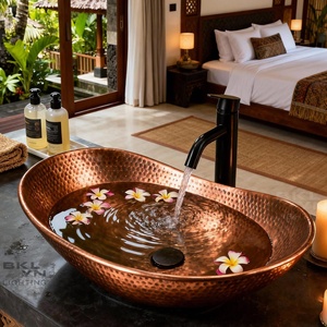 Fregadero de cobre con acabado de lujo, lavabo de cobre, elemento de estilo premium, fregadero de cobre, accesorio de baño exclusivo, lavabo de cobre - Product Image 4