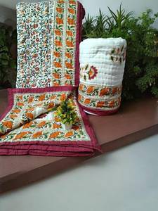 Royal Traditional Indian Double Bed Razai 90x108 Jaipuri Block Print Cotton Hand <b>Quilt</b> <b>for</b> Soft <b>Bedding</b> and Decor <b>for</b> Guest Room - Product Image 1