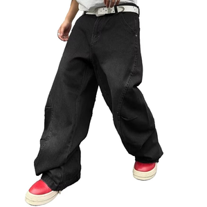 Jeans de mezclilla de corte recto al por mayor para hombre, estilo clásico urbano, con dobladillo sin rematar, vintage, de pierna recta y holgados - Product Image 3