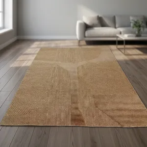Tapis en jute artisanal écologique de designer, en fibres naturelles, jacquard patchwork, avec support en latex, techniques de tissage plat - Product Image 3