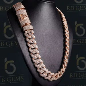 Custom Hiphop Moissanite Heavy <b>Silver</b> <b>Chain</b> Unisex 13mm-22mm Width S925 Solid Rose Gold Plated VVS Diamond <b>Cuban</b> <b>Link</b> <b>Chain</b> - Product Image 1