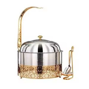 Luxury Gold Stainless Steel Food Warmer with Hanging Stand Dome Lid <b>Buffet</b> <b>Server</b> Chafing Dish Catering Display Set - Product Image 4