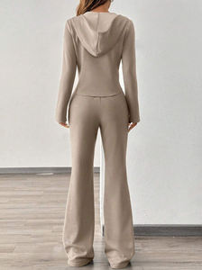 Ensemble de survêtement d'hiver pour femmes grande taille, couleur unie, sweat-shirt 100% coton avec pantalon de jogging deux pièces - Product Image 3