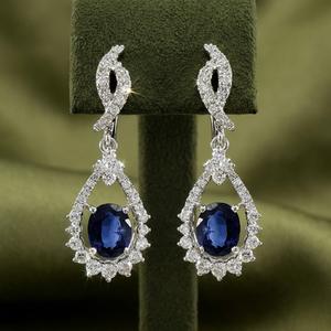 Boucles d'oreilles pendantes en saphir en or blanc massif 18 carats de haute qualité, fabriquées en Chine, pour femmes, pour mariage - Product Image 1