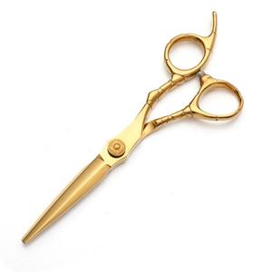 Ciseaux de coiffure professionnels en or, acier japonais, lame tranchante, poignée ergonomique, pour droitiers, avec repose-doigts - Product Image 2
