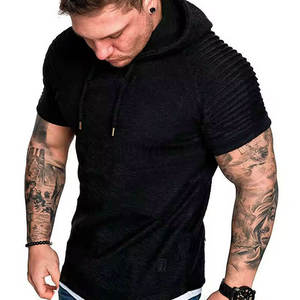 wholesale custom <b>short</b> <b>sleeve</b> <b>hoodie</b> summer fleece pullover <b>men</b> lightweight <b>hoodie</b> blank white <b>hoodie</b> manufacturer custom - Product Image 6