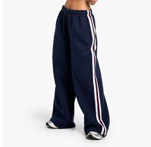 Pantalon large pour femme, couleur unie, coupe ample, taille mi-haute, cordon élastique, style décontracté automne, en tissu éponge de coton - Product Image 2