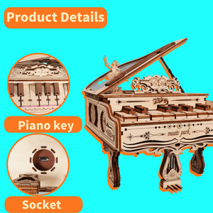Puzzle 3D in Legno MUSIC PARK, Kit di Montaggio Fai-da-Te, Carillon a Forma di Pianoforte per Regali di Compleanno, Natale e Festività - Product Image 3